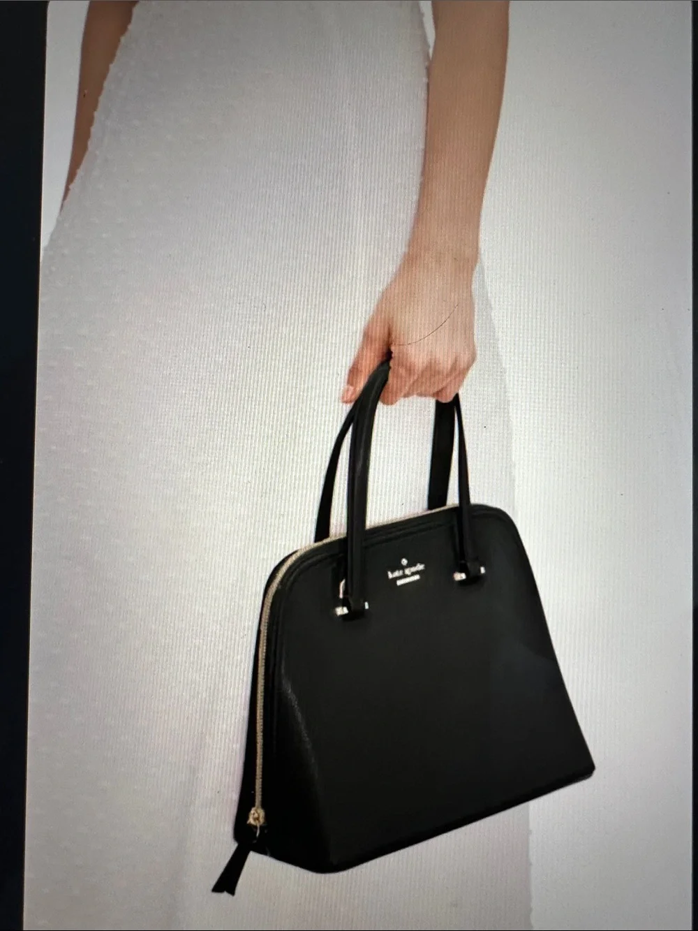 Kate Spake Black Leather Dome Satchel with Removable Strap